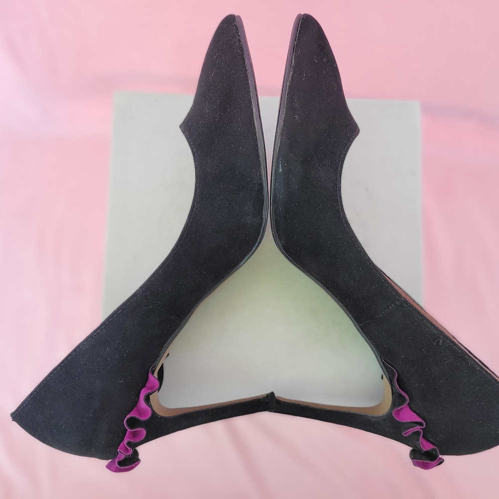 Betsey Johnson Ruffle Back Black and Purple Women's Shoes - 8